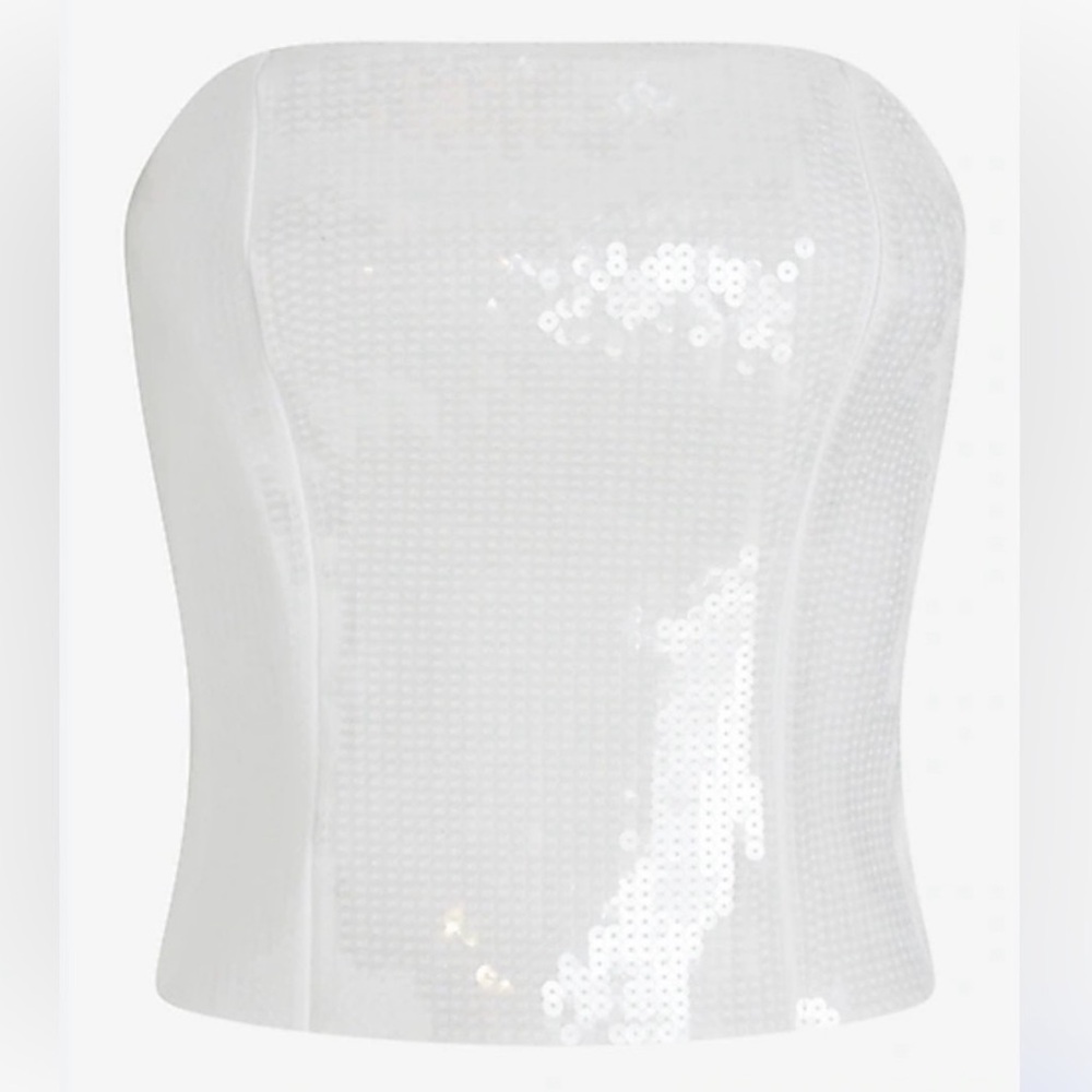 Express White Sequin Strapless Bustier Crop Top with Boning NWOT